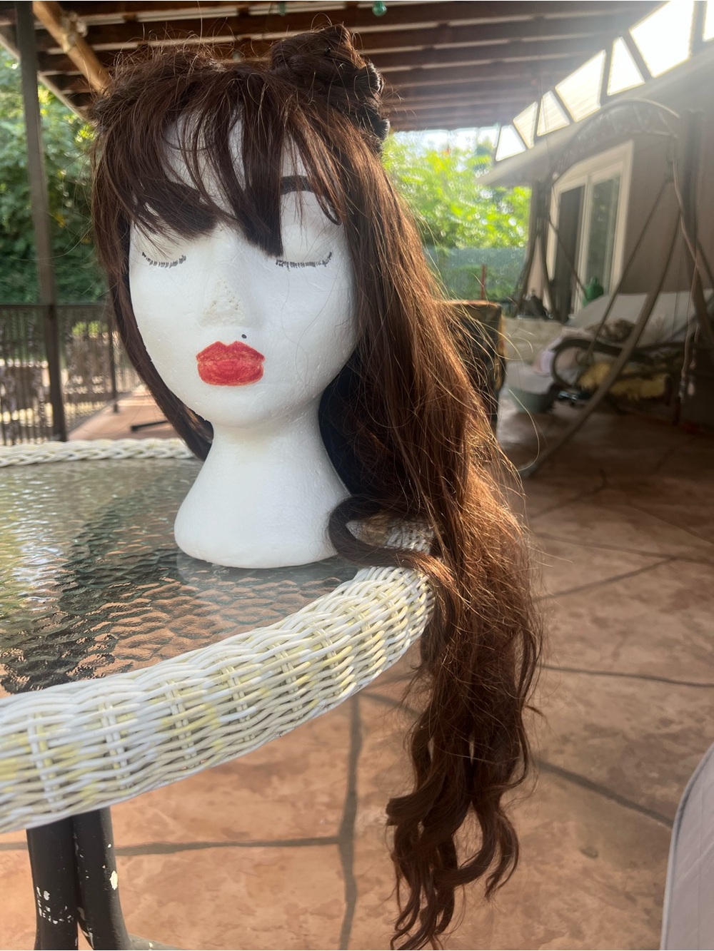 Brown Long Wavy Women's Wig with Bangs